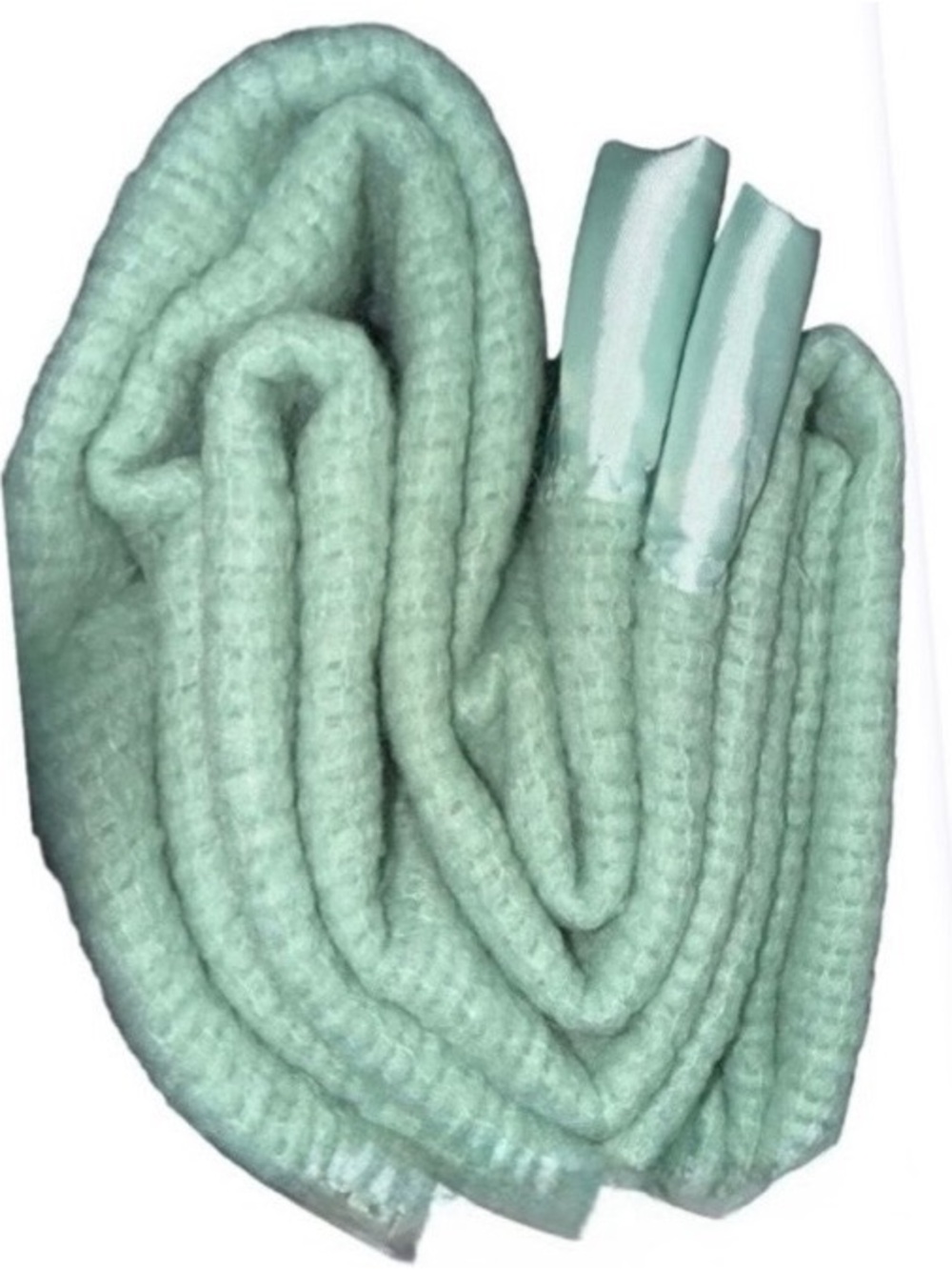 Soft Sage Green/ Mint Green Waffle Blanket with Satin Edging - Picture 2 of 12